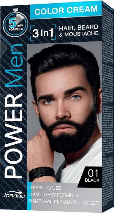 Joanna Power Men Color Cream 3In1 Hair Beard Moustache 01ack 30G (01ack 30G)