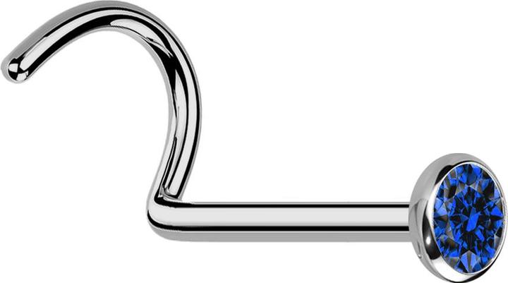 Immagine prodotto Star Piercing Nasenstecker gebogen silber mit flacher Halbkugel Kristall dunkelblau (senza ottone, Titanio G23)