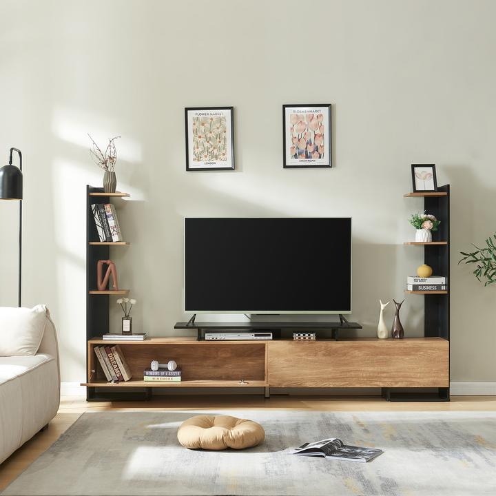 Produktbild En.Casa Fernsehschrank Rauki 233x31x141 cm Schwarz/Mango-Holzoptik