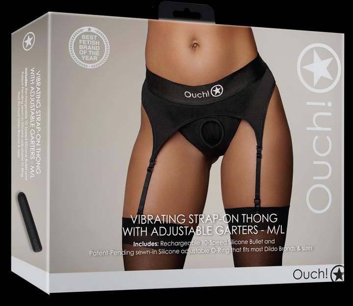 Image du produit Ouch! Vibrating Strap-on Thong, Adjustable Garters - M/L (M/L)