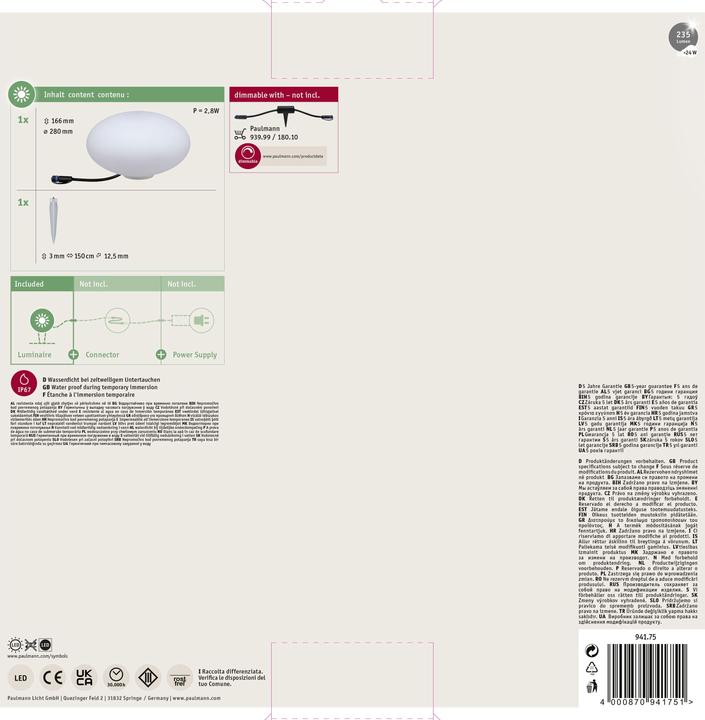 Immagine prodotto Paulmann Pietra per esterni Plug & Shine (235 lm, IP67)