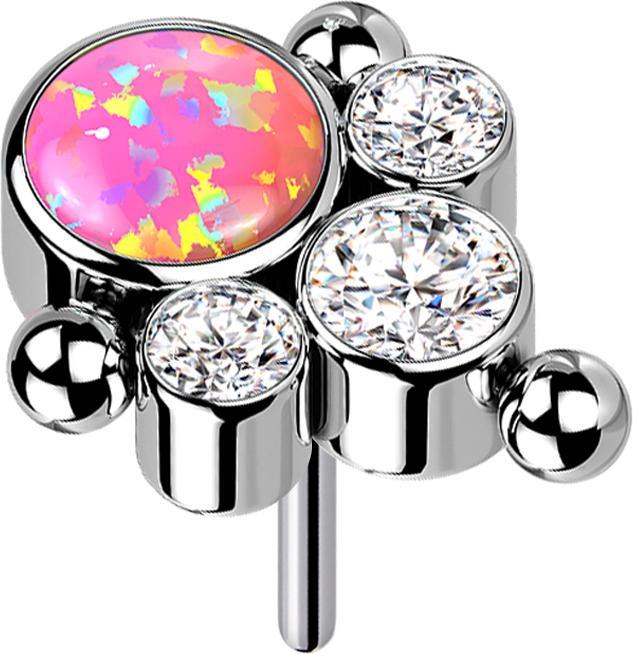 Image du produit Star Piercing Threadless argent trois boules trois cristaux argent opale rose (sans laiton, Titane G23)