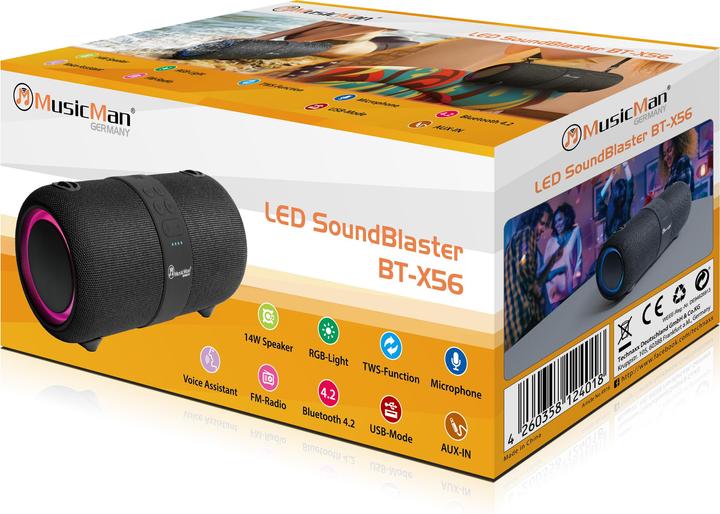 Actual product image Technaxx Bluetooth® Speaker MusicMan LED SoundBlaster BT X56 (4 h, Rechargeable battery operated)