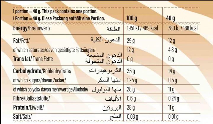 Valeurs nutritives et ingrédients Go Fitness Nutrition Ono Bar 12 x 40 g, Caramel (Caramel, 12 pcs, 480 g)