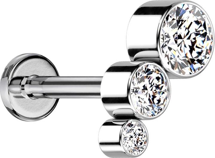 Produktbild Star Piercing Micro Labret Innengewinde silber absteigend drei Kristalle silber (Titan G23, ohne Messing)