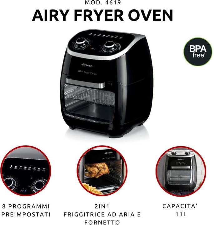 Immagine prodotto Ariete 4619 Friggitrice ad aria calda singola Stand-alone Nero (Spina CH)