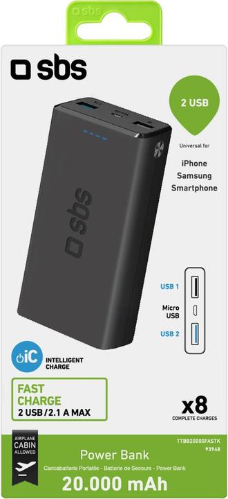 Produktbild SBS Fast Charge Powerbank (20000 mAh, 10 W, 74 Wh)