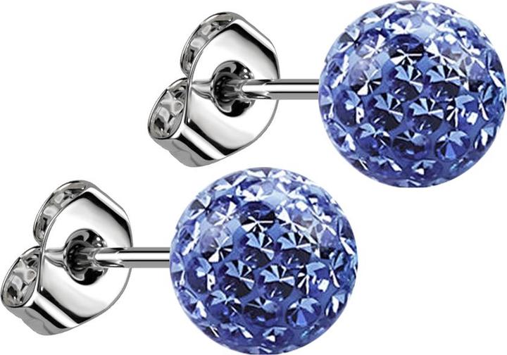 Produktbild Star Piercing Ohrstecker silber mit Kristall Kugel hellblau Epoxy Schutzschicht (Chirurgenstahl 316L, ohne Messing)