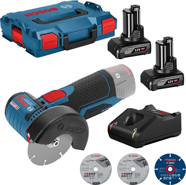 Bosch Hausgeräte Bosch Akku-Winkelschleifer GWS 12V-76 Ø 76 mm / 2x 4,0 Ah Akku + Ladegerät in L