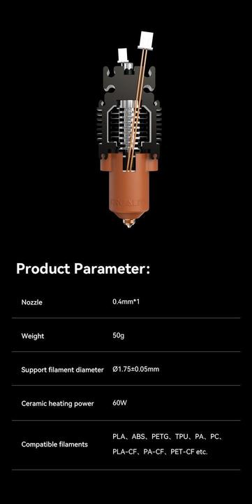 Image du produit Creality Élément chauffant Ender 3v3 (SE/KE) Kit de buse à remplacement rapide (Tube de grenaillage)