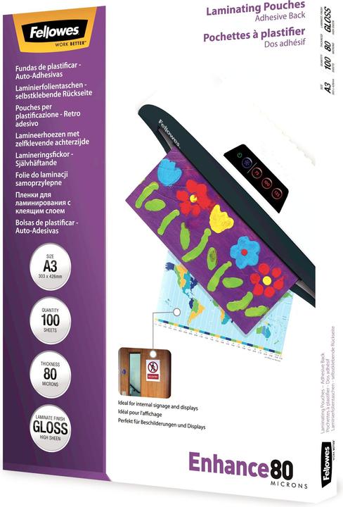 Fellowes Feuille de plastification A3 80 mic autocollante - 100 pièces (A3, 100 pièce(s), 160 µm)
