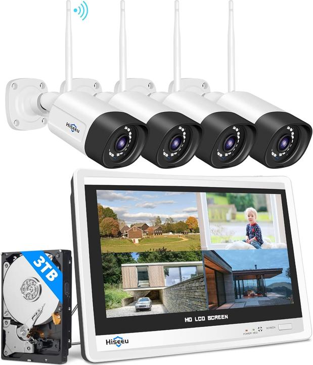Produktbild Hiseeu 4-teiliges Überwachungskamera-Set mit Monitor & 2-Wege Audio