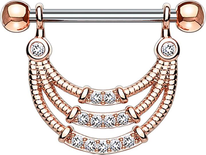 Image du produit Star Piercing Barbell rosegold drei halbbögen und Kristallen (Acier chirurgical 316L)