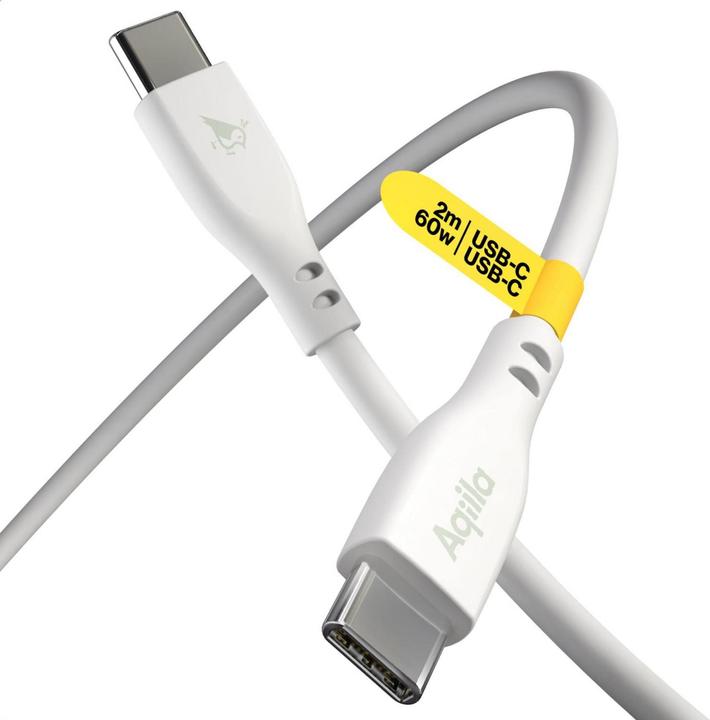 Produktbild Aqiila Cablebird CS12 - USB-C to USB-C Silicon cable, 60W (2m) - White (2 m, USB 2.0, 60 W)