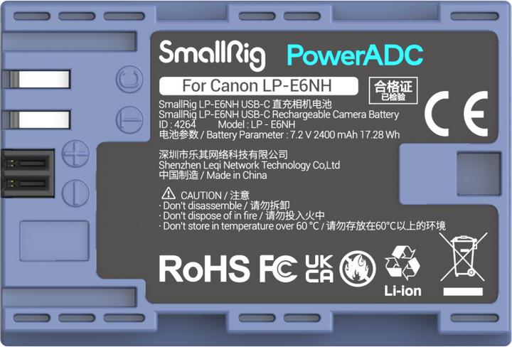 Image du produit SmallRig 4264 LP E6NH Batterie de caméra rechargeable USB C (Batterie de l'appareil photo)