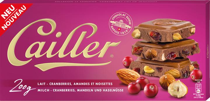 Cailler Barretta di cioccolato al latte con mirtilli rossi (200 g)