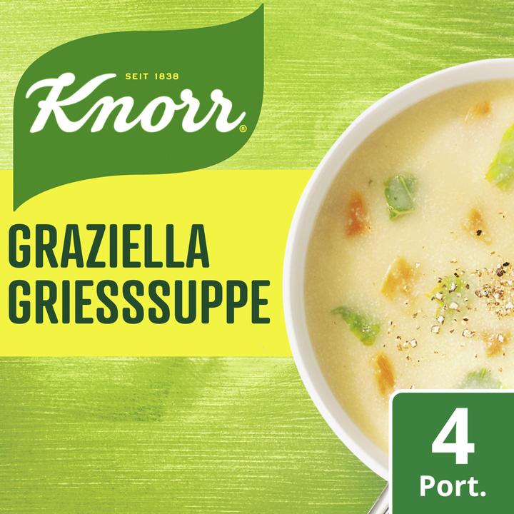 Actual product image Knorr Graziella soup bag, durum wheat semolina with onions, carrots & leeks, prepared in 10 minutes.