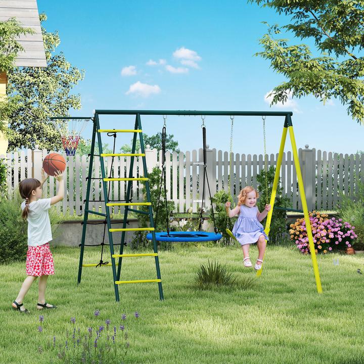 Actual product image Outsunny Kinderschaukel Stahl, Kunststoff Gelb+Grün