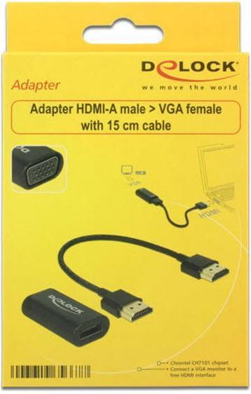 Produktbild Delock Monitoradapter HDMI-A zu VGA-Bu schwarz (VGA, 15 cm)