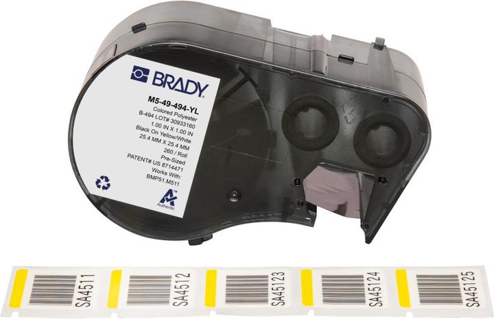 Immagine prodotto Brady M5-49-494-YL, poliestere, nero su giallo/bianco, lucido, 25,40 x 25,40 mm, permanente (260 E