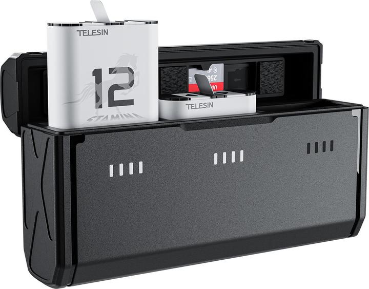 Actual product image Telesin Pocket size 3-slot charger box and 2pcs Stamina battery kit for GoPro Hero 9/10/11/12 Batter (Hero 9, Hero 10, Hero 12, Hero 11)