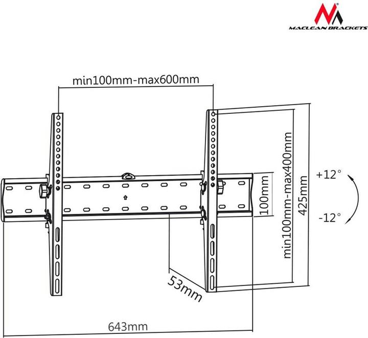 Actual product image Maclean MC-668 - VESA Monitor/TV Holder, 37-70", black, 40 kg (Wall, 70", 40 kg)
