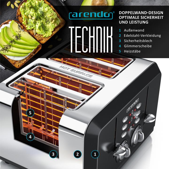 Immagine prodotto Arendo Tostapane in acciaio inox 4 fette, automatico, acciaio inox, involucro termoisolante a doppia