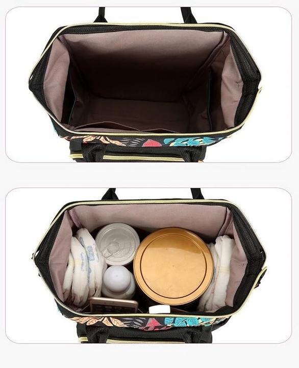 Produktbild Only-Bags.Store Leaf Print Diaper Bag, Top Handle Mommy Backpack, Casual Travel Daypack mit Bottle Pockets