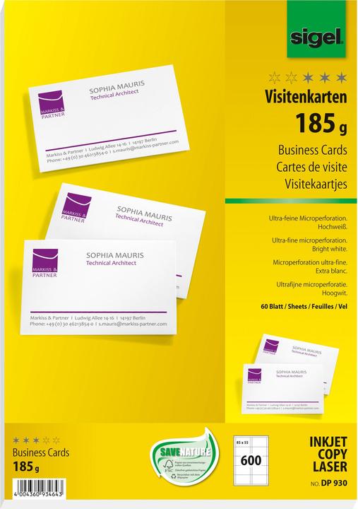 Produktbild Sigel MP Visitenkarten (185 g/m², 600 x, A4)