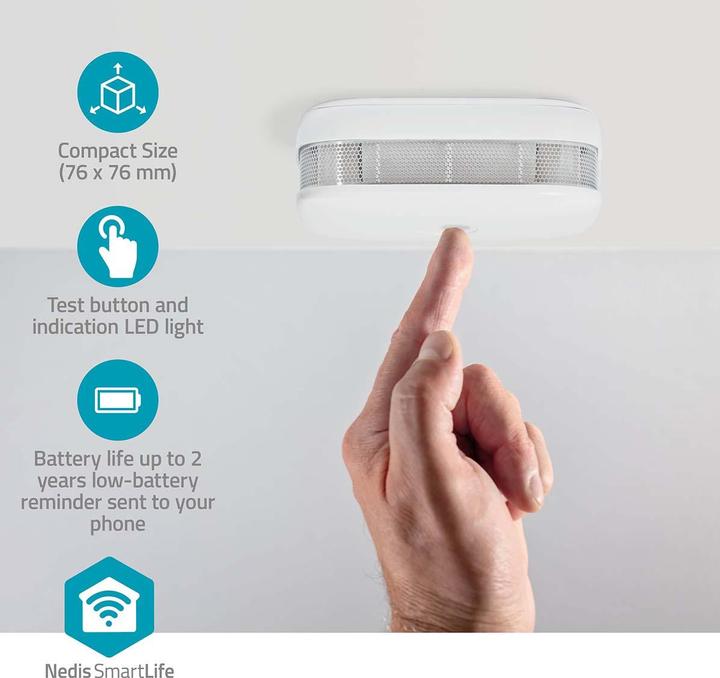 Actual product image Nedis SmartLife Smoke Detector | Wi-Fi | Battery operated | Sensor life: 10 years | EN 14604 | M