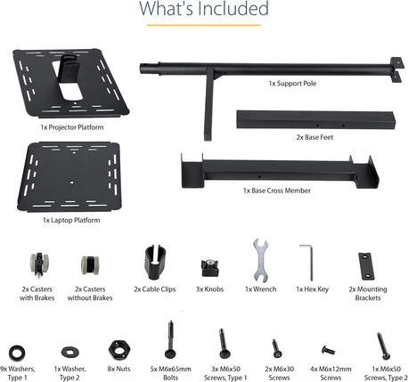 Actual product image StarTech Mobile projector and laptop stand/cart - Heavy duty projector stand (2 shelves, each ) -... (Ceiling)
