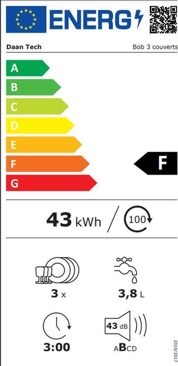 Label énergétique Daan Tech Lave-vaisselle de table Bob blanc/argenté