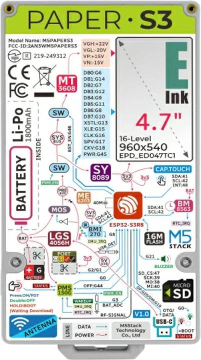 Produktbild M5Stack M5Paper S3 ESP32S3 Entwicklungskit 960X540 4.7inch E-Ink-Display