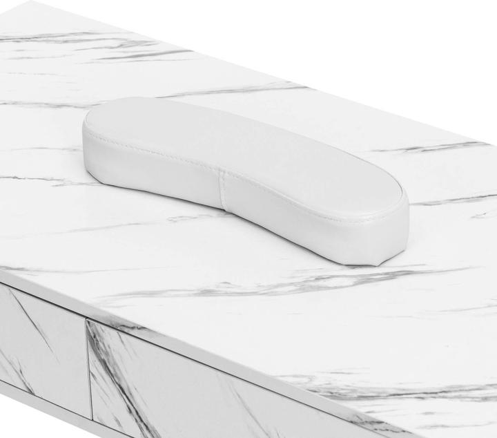 Image du produit Physa Table de manucure - Cadre en fer - Marbré / Doré - 2 tiroirs - Tablette pour les mains