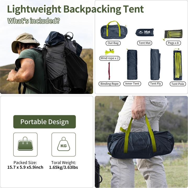 Image du produit Naturehike Cycling Ultralight 1PersonenZelt (Tente cycliste ultralégère pour 1 personne) (Tente igloo, 1.70 kg, 1 personne)