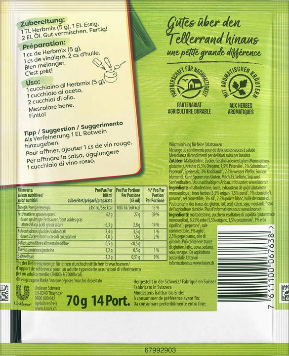 Valeurs nutritives et ingrédients Knorr Herbmix (75 g)