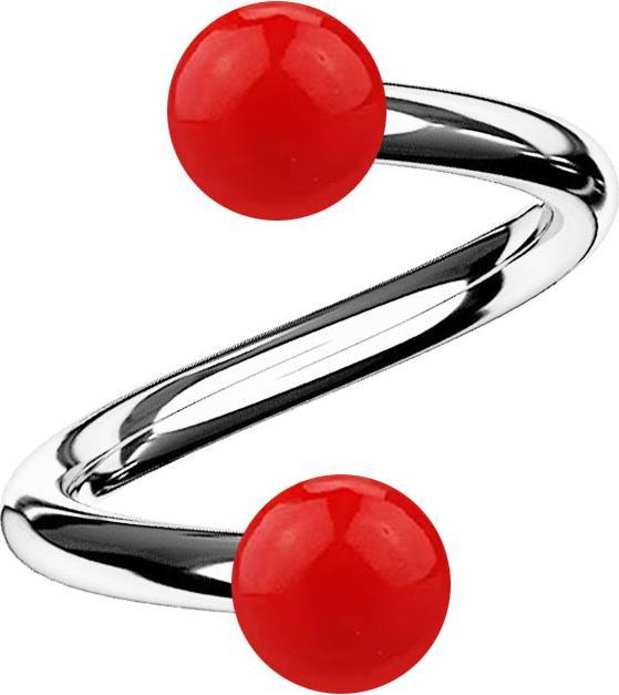 Produktbild Star Piercing Micro Spirale silber mit zwei Kugeln rot (Chirurgenstahl 316L, Acryl, ohne Messing)