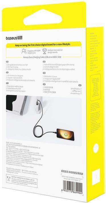 Actual product image Baseus Dura USB type A to type C 60 W fast charging cable 2 m black gold (2 m, USB 3.0)