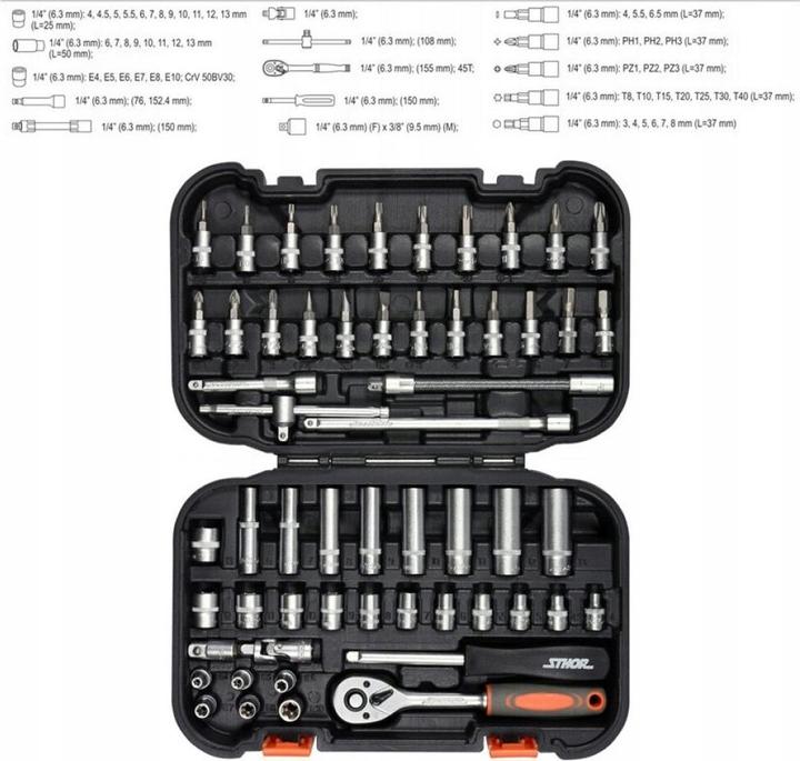 Toya Sthor 58643 - Jeu d'outils 1/4 pouce, 56 pièces