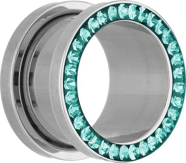 Produktbild Star Piercing Flesh Tunnel silber mit Kristall türkis und Epoxy Schutzschicht (ohne Messing, Chirurgenstahl 316L)