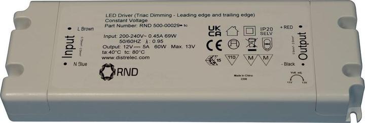 Immagine prodotto RND Driver LED, triac dimmerabile CV, 60W 5A 12V IP20