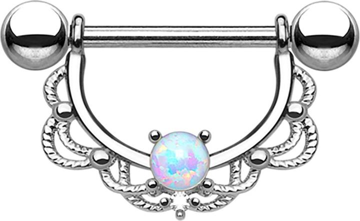 Star Piercing Barbell Halbkranz silber mit Opal (ohne Messing, Chirurgenstahl 316L)