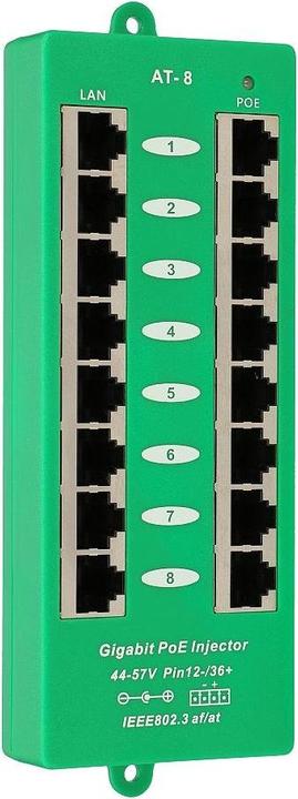 Actual product image Extralink ACTIVE POE INJECTOR 8 PORT GIGABIT 802.3AT/AF MODE A - - 8-Port Gigabit Ethernet (802.3af (PoE), 802.3at (PoE+))