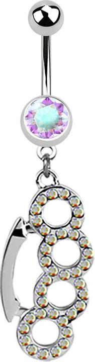 Image du produit Star Piercing Banane argent avec pendentif poing américain multicolore (Acier chirurgical 316L, sans laiton)