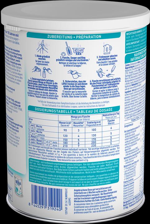 Nährwerte und Zutaten Beba Optipro Pre (800 g, ab Geburt)