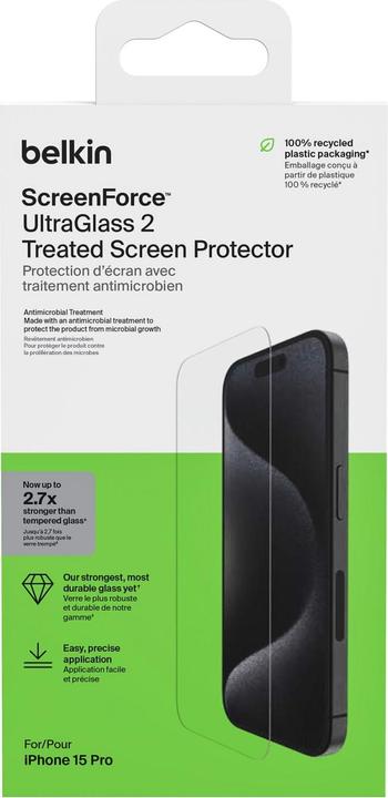 Immagine prodotto Belkin ScreenForce Pro UltraGlass2 (1 Pezzo/i, Apple iPhone 15 Pro)