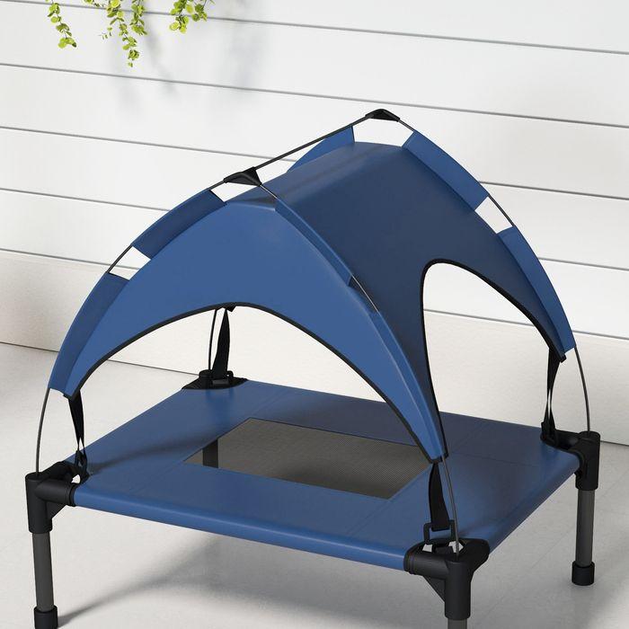 Produktbild Swisshandel24 Erhöhtes Hundebett mit Baldachin, Outdoor Hundeliege mit Dach, 61x46x63cm, dunkelblau (Hund)