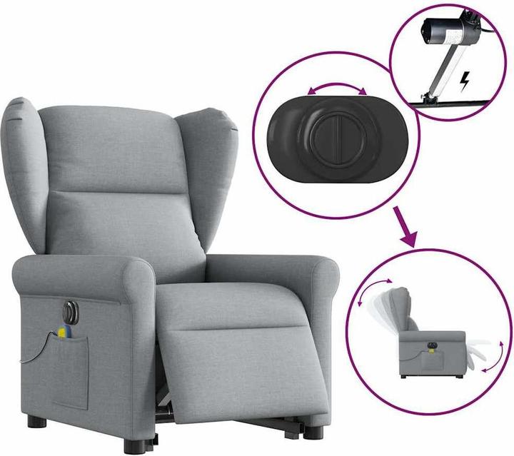 Produktbild VidaXL Elektrischer Massagesessel mit Aufstehhilfe Hellgrau Stoff