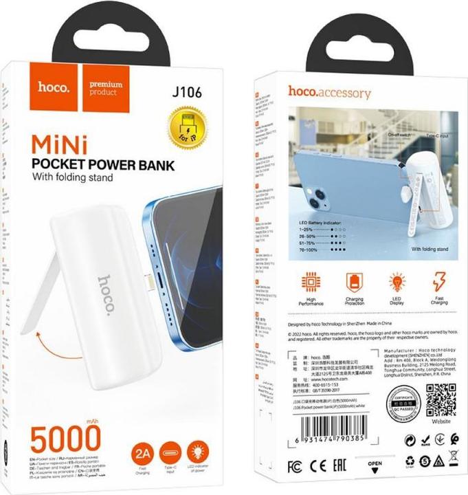 Produktbild Hoco Externe Batterie Power Bank J106 Lightning 5000mAh weiss