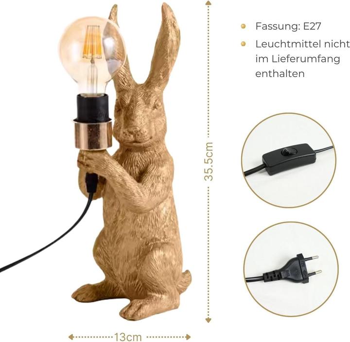 Immagine prodotto Hermex Hasenlampe Nachttischlampe Tiermotiv-Beleuchtung Hasen-Dekoleuchte (E27)